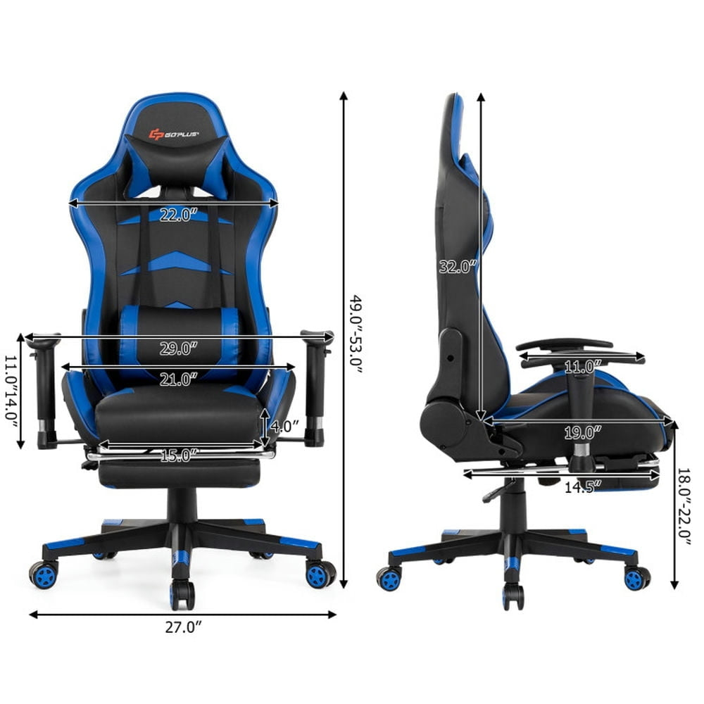 Hommoo Gaming Chair Computer Chair Office Chair Massage Gaming Chair with Footrest-Blue Image 4