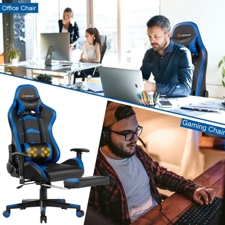 Hommoo Gaming Chair Computer Chair Office Chair Massage Gaming Chair with Footrest-Blue Image 4