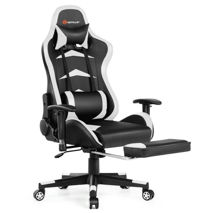 Hommoo Gaming Chair Computer Chair Office Chair Massage Gaming Chair with Footrest-White Image 1