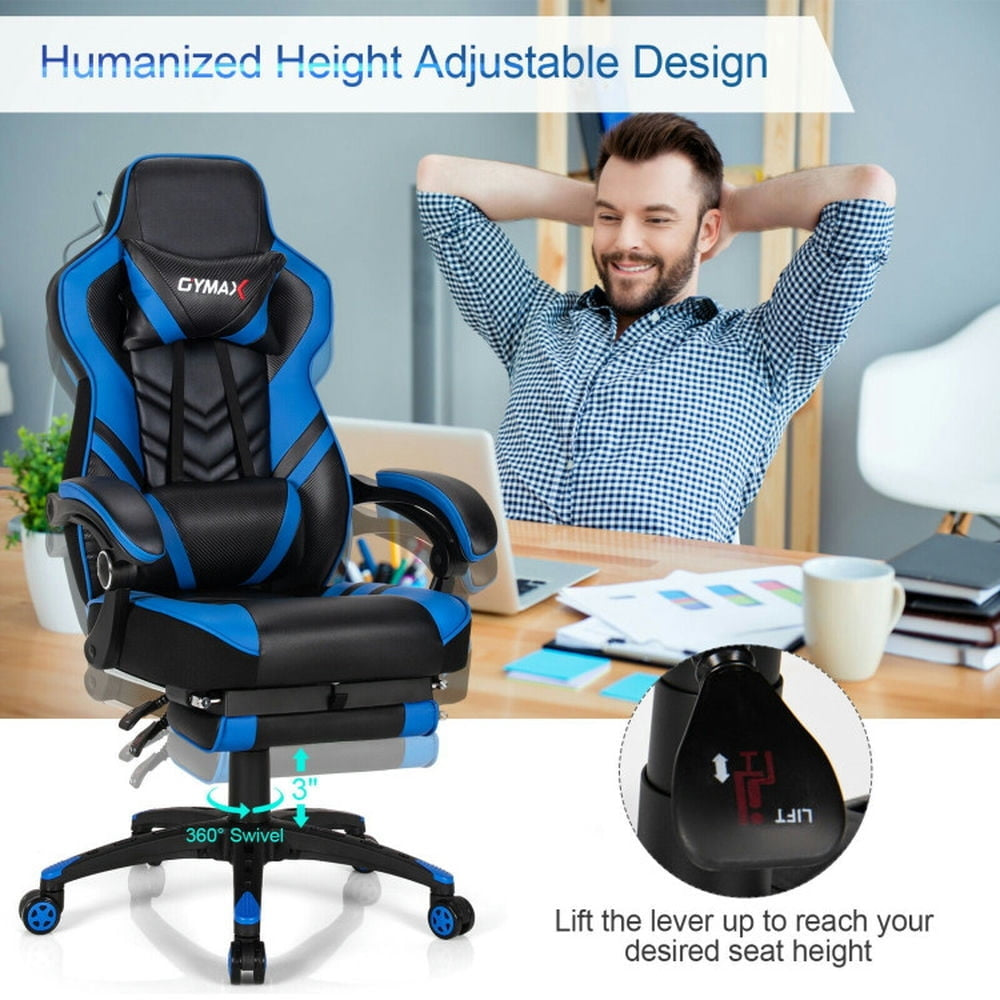 Hommoo Gaming Chair Computer Chair Office Chair Adjustable Gaming Chair with Footrest for Home Office-Blue Image 2