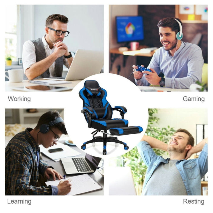 Hommoo Gaming Chair Computer Chair Office Chair Adjustable Gaming Chair with Footrest for Home Office-Blue Image 3