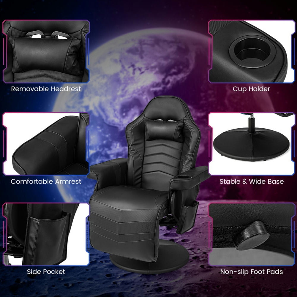 Hommoo Gaming Chair Computer Chair Office Chair Massage Video Gaming Recliner Chair with Adjustable Height-Black Image 2