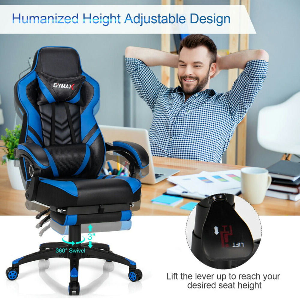 Hommoo Gaming Chair Computer Chair Office Chair Adjustable Gaming Chair with Footrest for Home Office-Blue Image 6