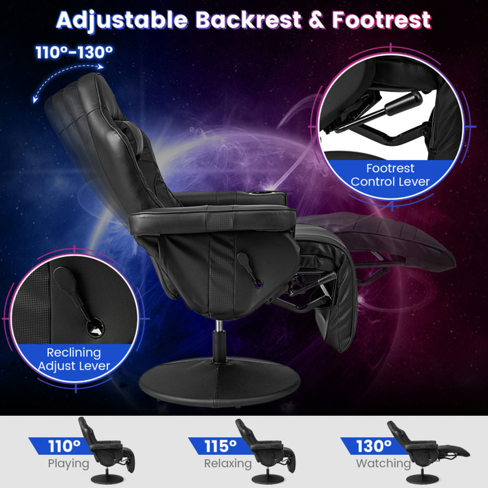 Hommoo Gaming Chair Computer Chair Office Chair Massage Video Gaming Recliner Chair with Adjustable Height-Black Image 4