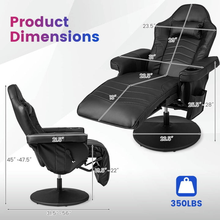 Hommoo Gaming Chair Computer Chair Office Chair Massage Video Gaming Recliner Chair with Adjustable Height-Black Image 4