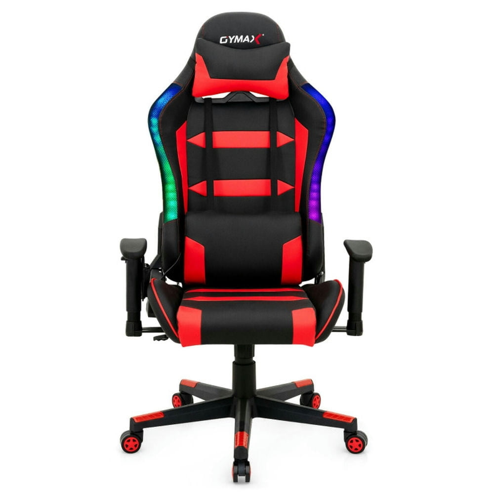 Hommoo Gaming Chair Computer Chair Office Chair Adjustable Swivel Gaming Chair with LED Lights and Remote-Red Image 1