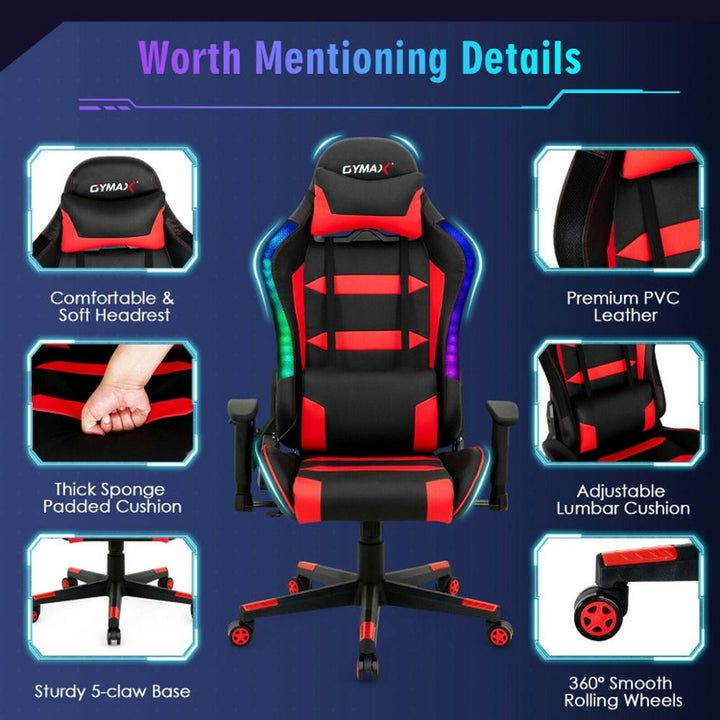 Hommoo Gaming Chair Computer Chair Office Chair Adjustable Swivel Gaming Chair with LED Lights and Remote-Red Image 2