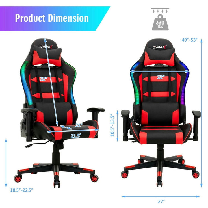 Hommoo Gaming Chair Computer Chair Office Chair Adjustable Swivel Gaming Chair with LED Lights and Remote-Red Image 3