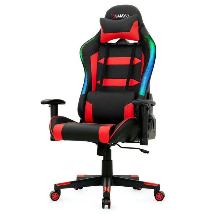 Hommoo Gaming Chair Computer Chair Office Chair Adjustable Swivel Gaming Chair with LED Lights and Remote-Red Image 4