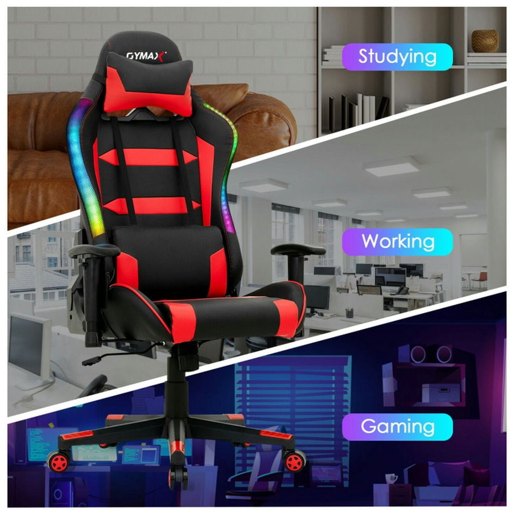 Hommoo Gaming Chair Computer Chair Office Chair Adjustable Swivel Gaming Chair with LED Lights and Remote-Red Image 6