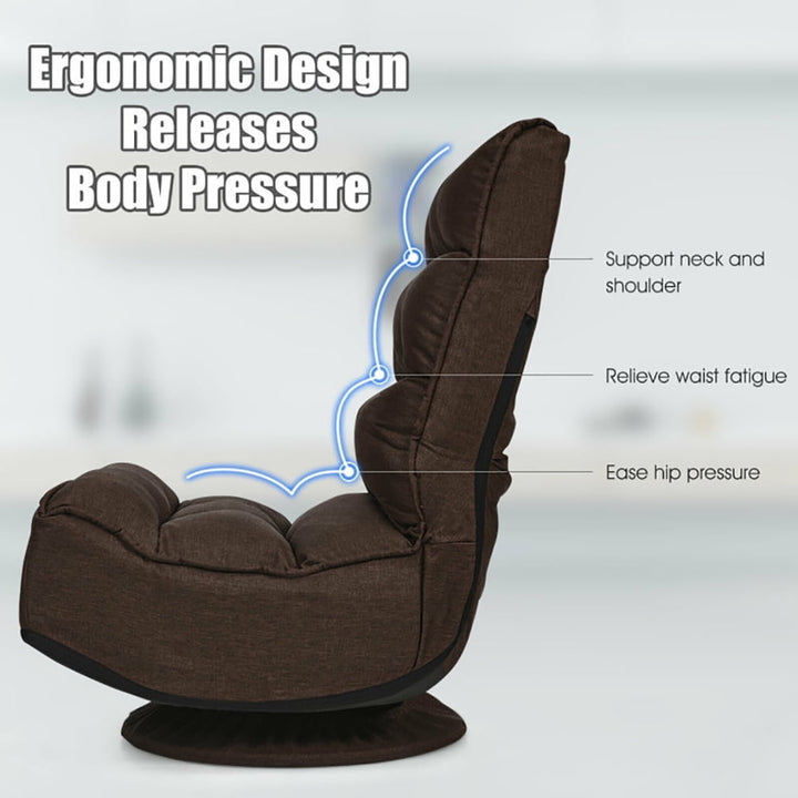 Hommoo Floor Chair Sofa Chair Floor Seat,5-Position Folding Floor Gaming Chair-Brown Image 2