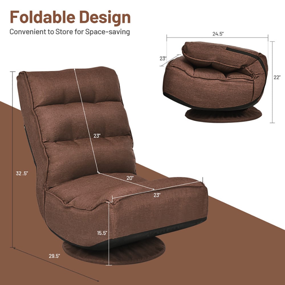 Hommoo Floor Chair Sofa Chair Floor Seat,5-Position Folding Floor Gaming Chair-Rustic Brown Image 2