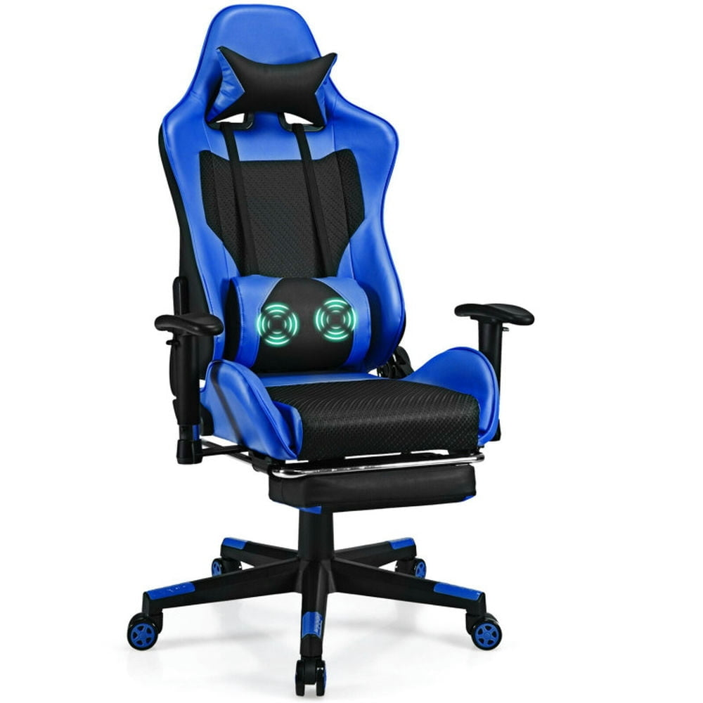 Hommoo Gaming Chair Computer Chair Office Chair PU Leather Gaming Chair with USB Massage Lumbar Pillow and Footrest Image 2