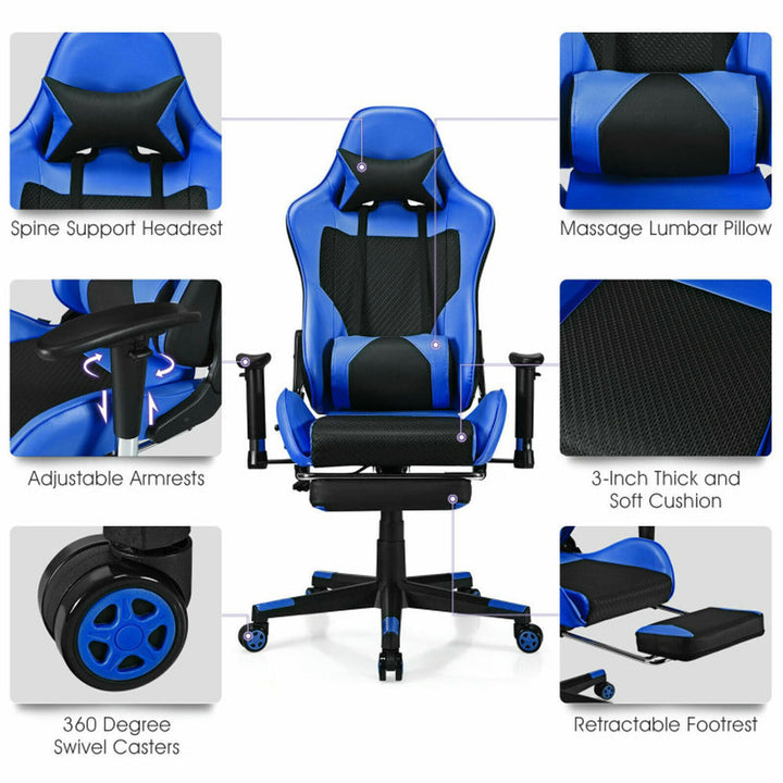 Hommoo Gaming Chair Computer Chair Office Chair PU Leather Gaming Chair with USB Massage Lumbar Pillow and Footrest Image 4