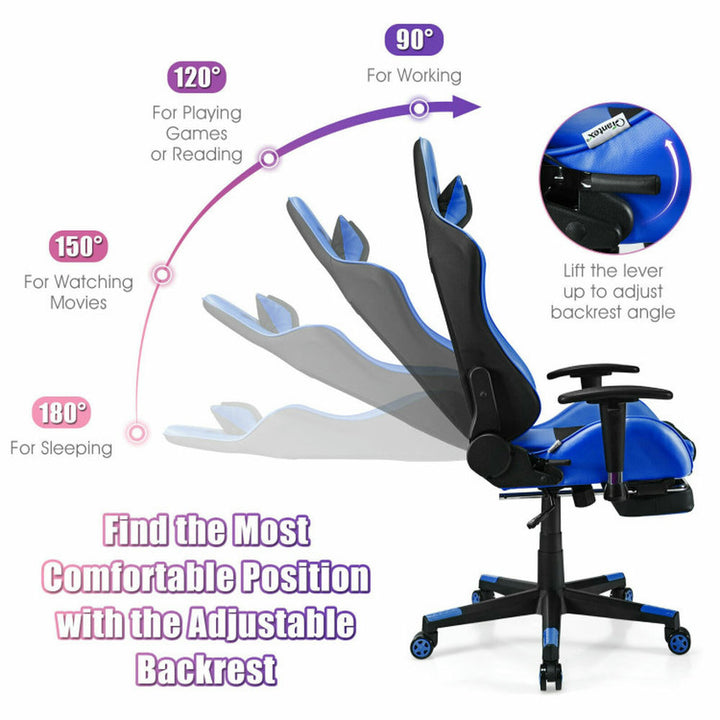 Hommoo Gaming Chair Computer Chair Office Chair PU Leather Gaming Chair with USB Massage Lumbar Pillow and Footrest Image 4