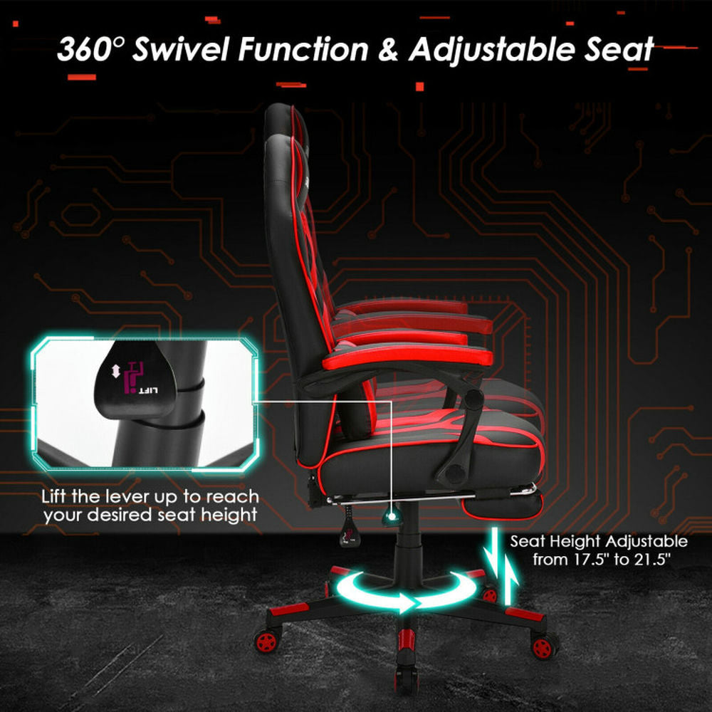 Hommoo Gaming Chair Computer Chair Office Chair Computer Massage Gaming Recliner Chair with Footrest-Red Image 3