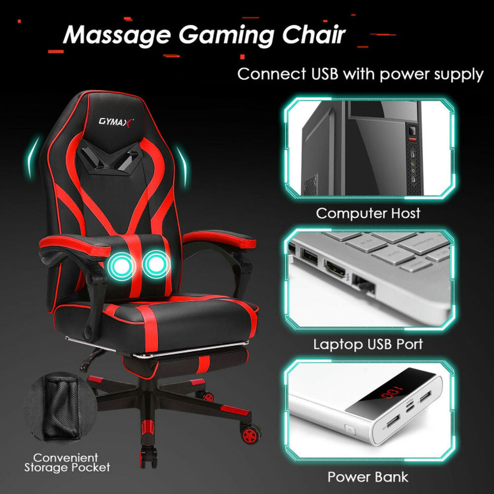 Hommoo Gaming Chair Computer Chair Office Chair Computer Massage Gaming Recliner Chair with Footrest-Red Image 4