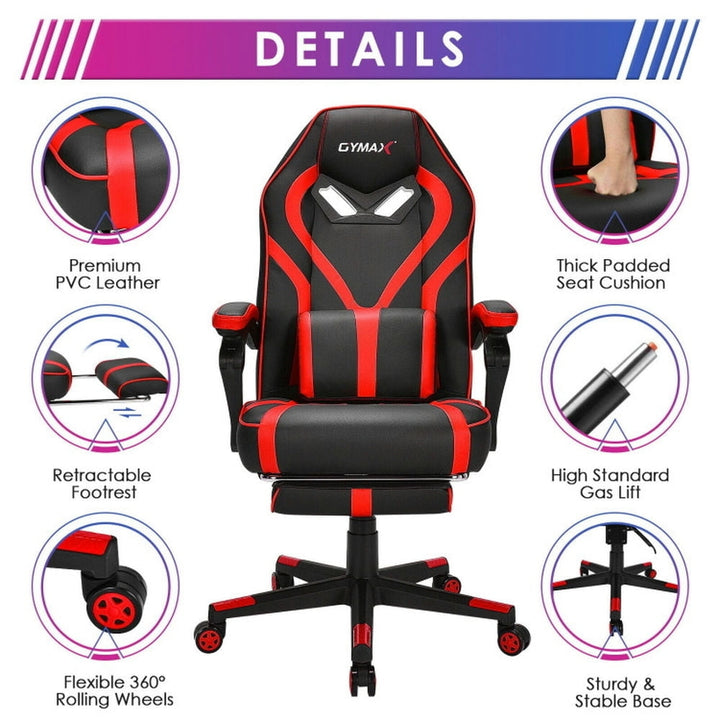 Hommoo Gaming Chair Computer Chair Office Chair Computer Massage Gaming Recliner Chair with Footrest-Red Image 6