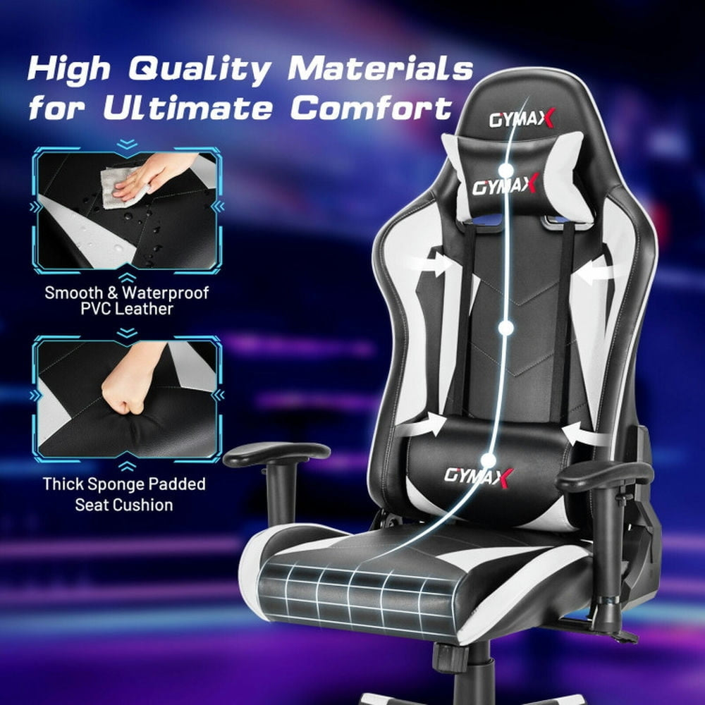 Hommoo Gaming Chair Computer Chair Office Chair Gaming Chair Adjustable Swivel Racing Style Computer Office Chair-White Image 2