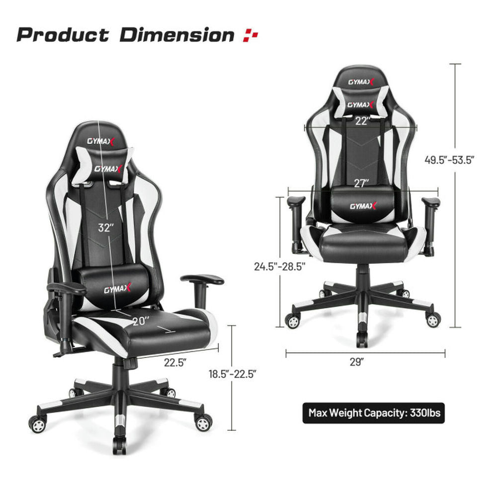 Hommoo Gaming Chair Computer Chair Office Chair Gaming Chair Adjustable Swivel Racing Style Computer Office Chair-White Image 3