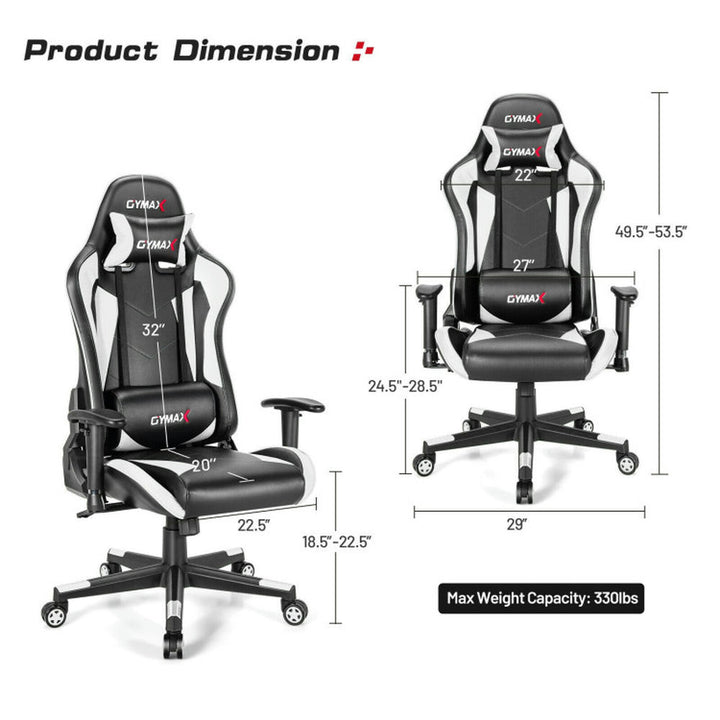 Hommoo Gaming Chair Computer Chair Office Chair Gaming Chair Adjustable Swivel Racing Style Computer Office Chair-White Image 3