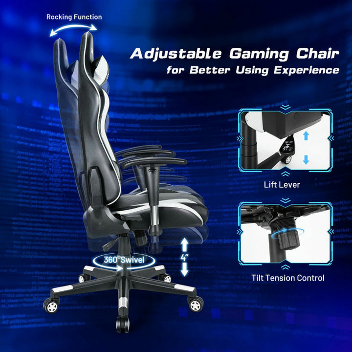 Hommoo Gaming Chair Computer Chair Office Chair Gaming Chair Adjustable Swivel Racing Style Computer Office Chair-White Image 4