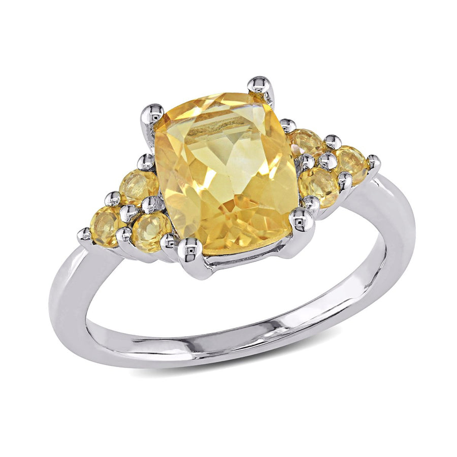 1.99 Carat (ctw) Cushion-Cut Citrine Ring in Sterling Silver Image 1