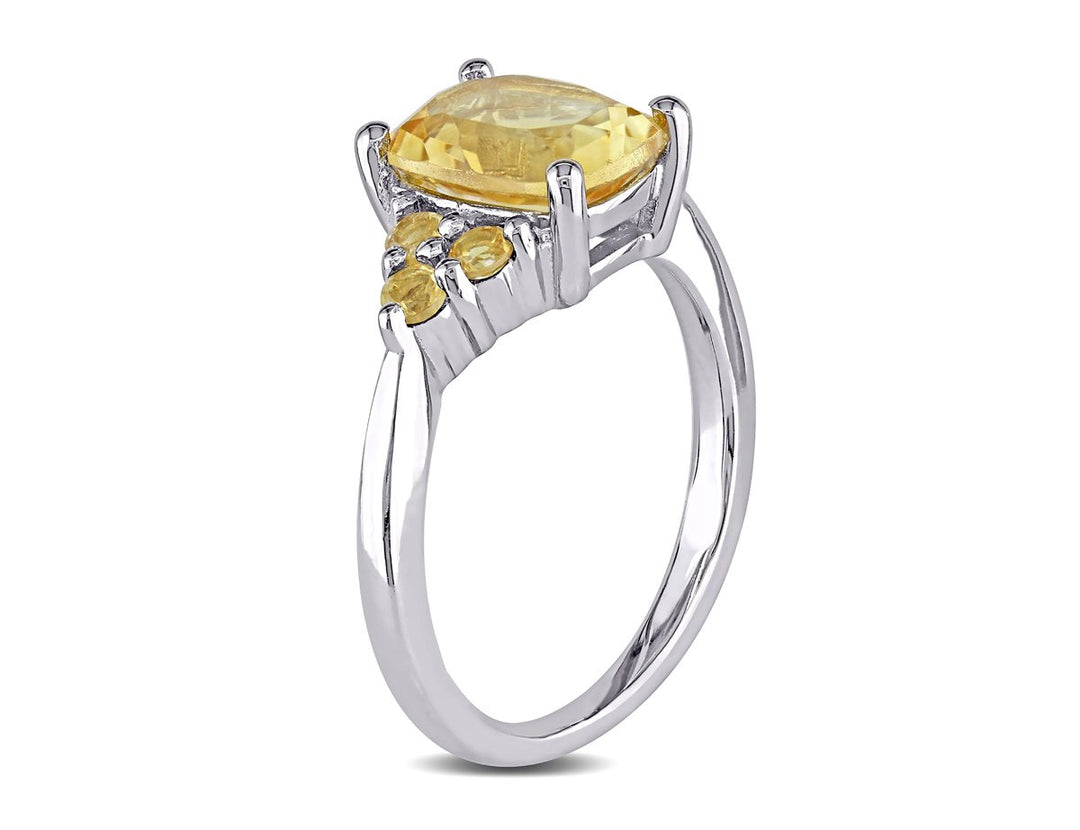 1.99 Carat (ctw) Cushion-Cut Citrine Ring in Sterling Silver Image 3