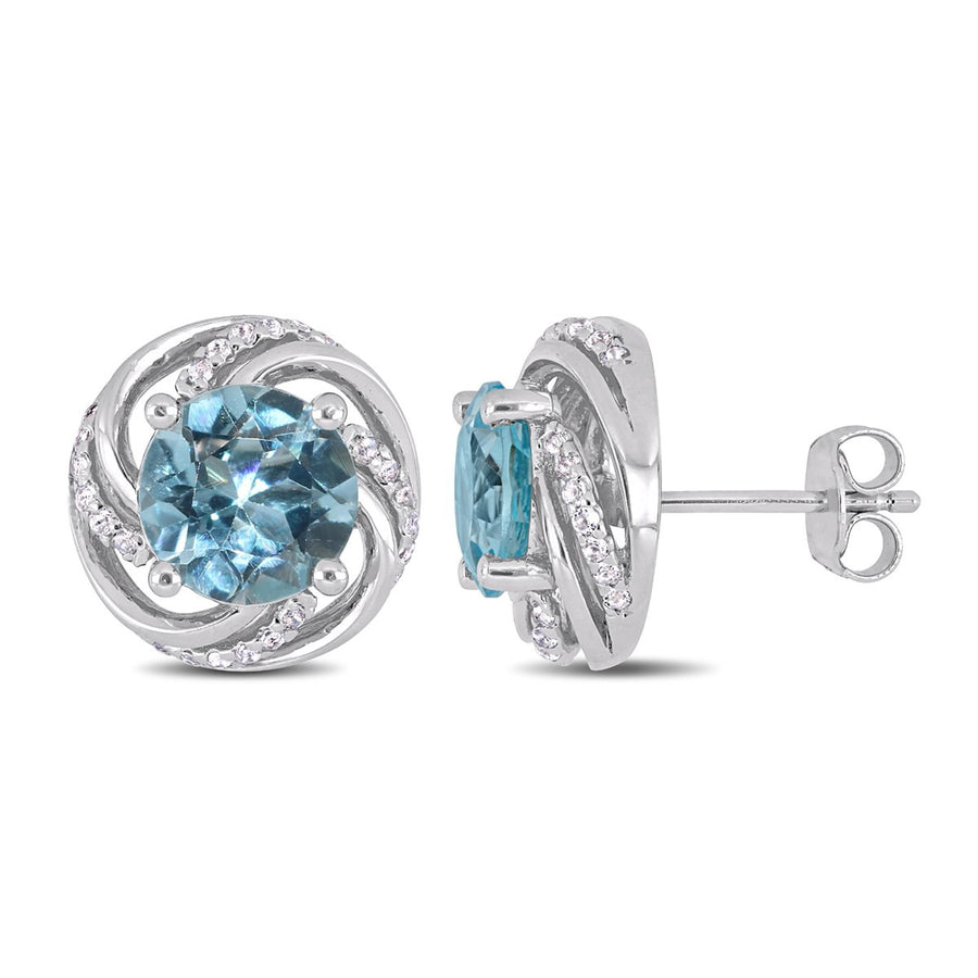 4.98 Carat (ctw) Blue Topaz and White Topaz Swirl Earrings in Sterling Silver Image 1