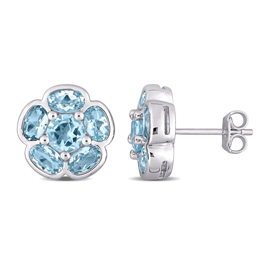 3.46 Carat (ctw) Blue Topaz Flower Stud Earrings in Sterling Silver Image 1