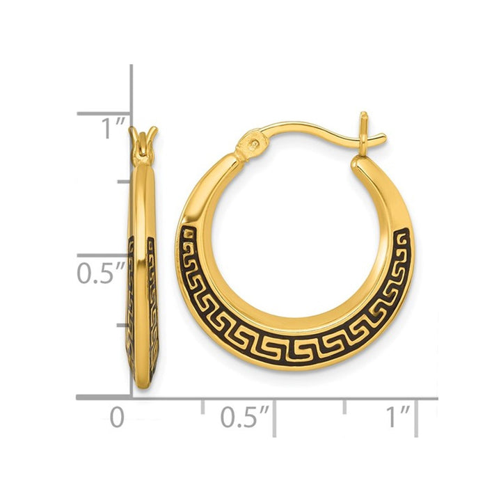 Yellow Plated Sterling Silver Greek Key Hoop Earrings Image 2