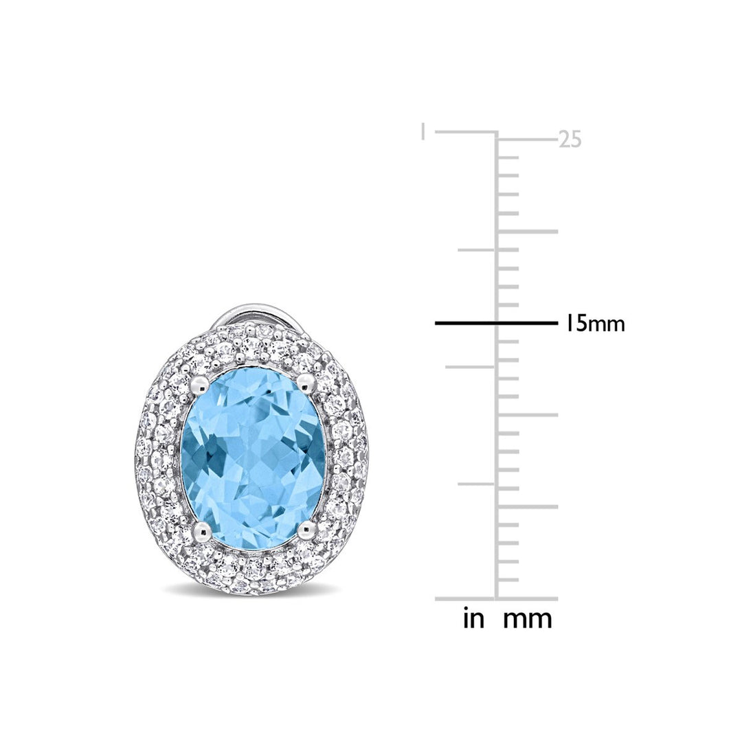 8.64 Carat (ctw) Blue and White Topaz Halo Button Earrings in Sterling Silver Image 3