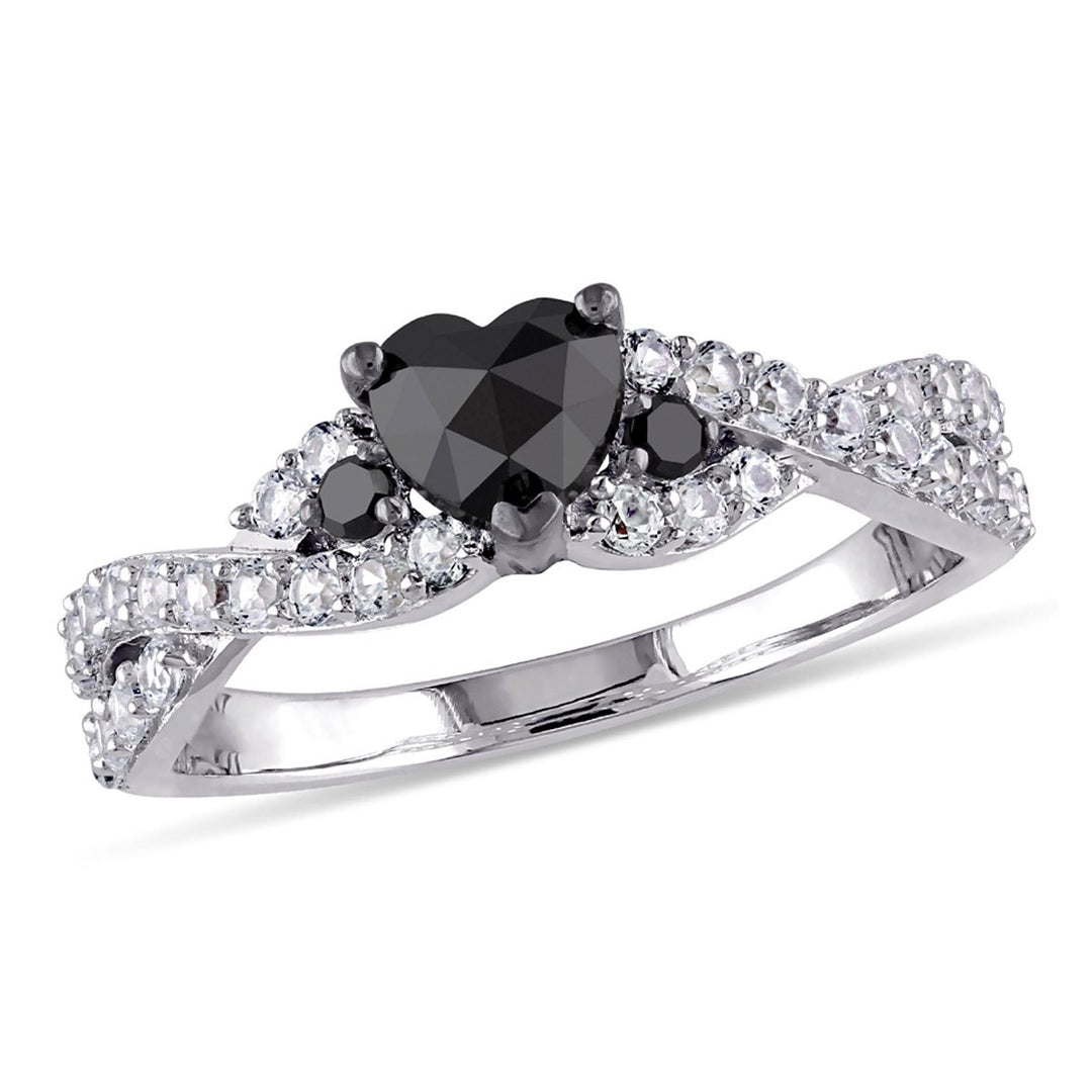 1/2 Carat (ctw) Black Diamond Heart Ring with Lab-Created White Sapphires in Sterling Silver Image 1