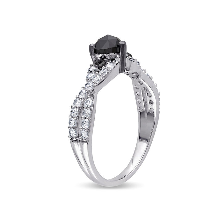 1/2 Carat (ctw) Black Diamond Heart Ring with Lab-Created White Sapphires in Sterling Silver Image 3