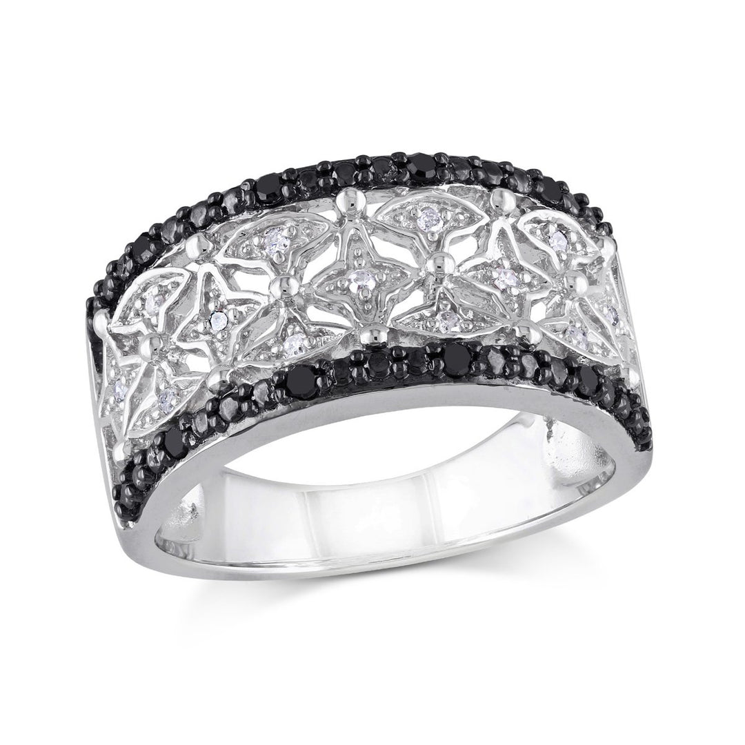 1/7 Carat (ctw) Black and White Diamond Ring Band in Sterling Silver Image 1