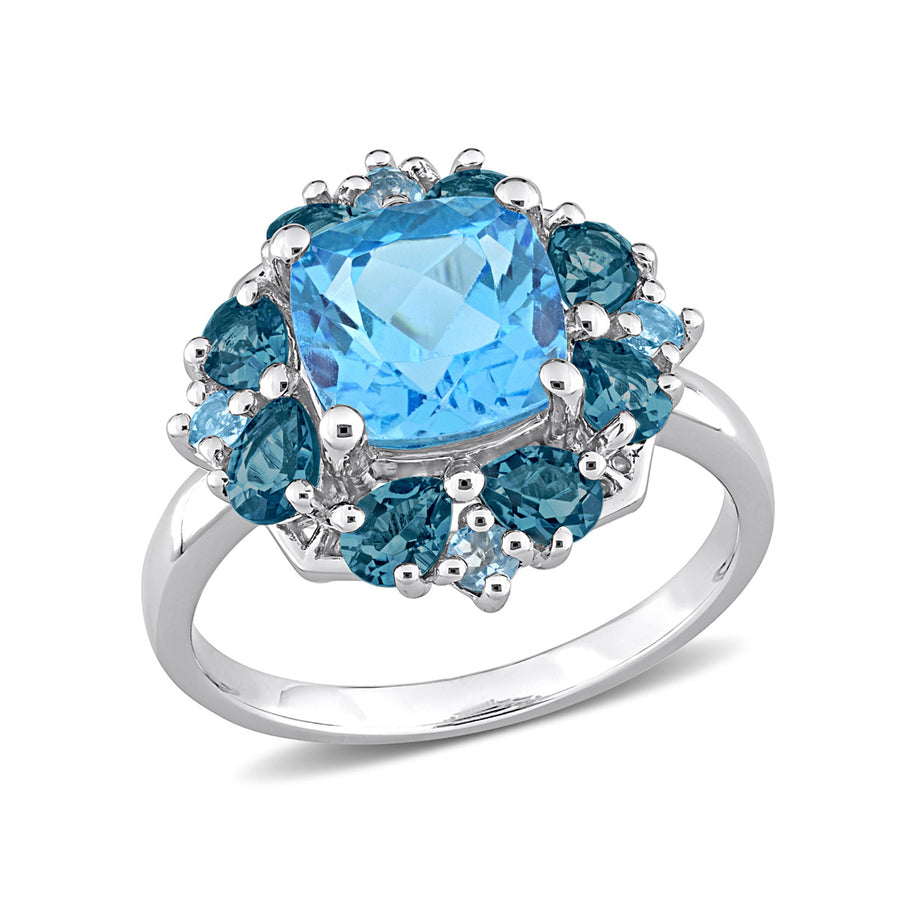 4.10 Carat (ctw) London and Swis Blue Topaz Ring in Sterling Silver Image 1