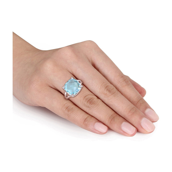 9.04 Carat (ctw) Sky Blue Topaz and White Topaz Ring in Sterling Silver Image 4