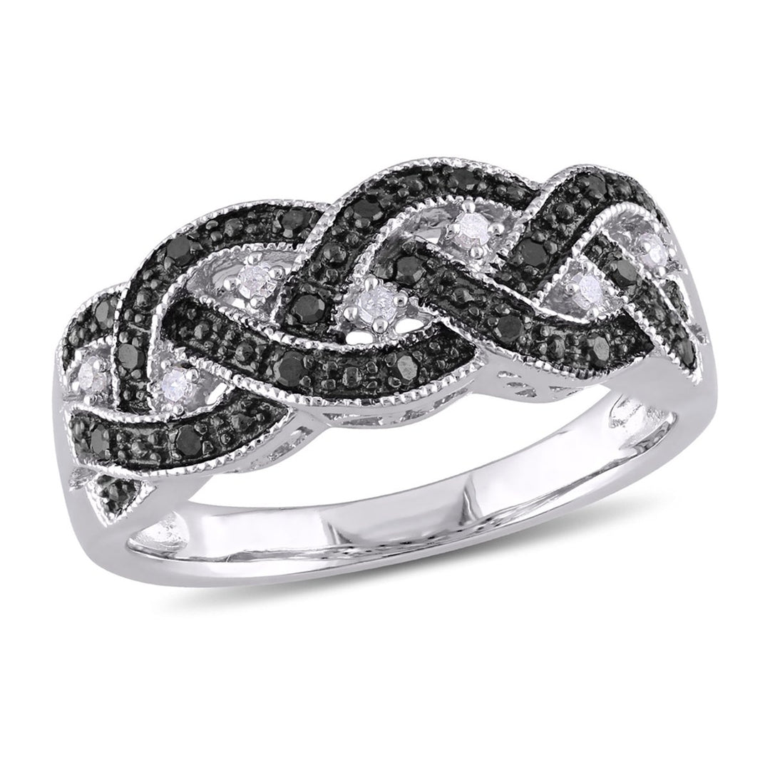 1/6 Carat (ctw) Black and White Diamond Ring Band in Sterling Silver Image 1