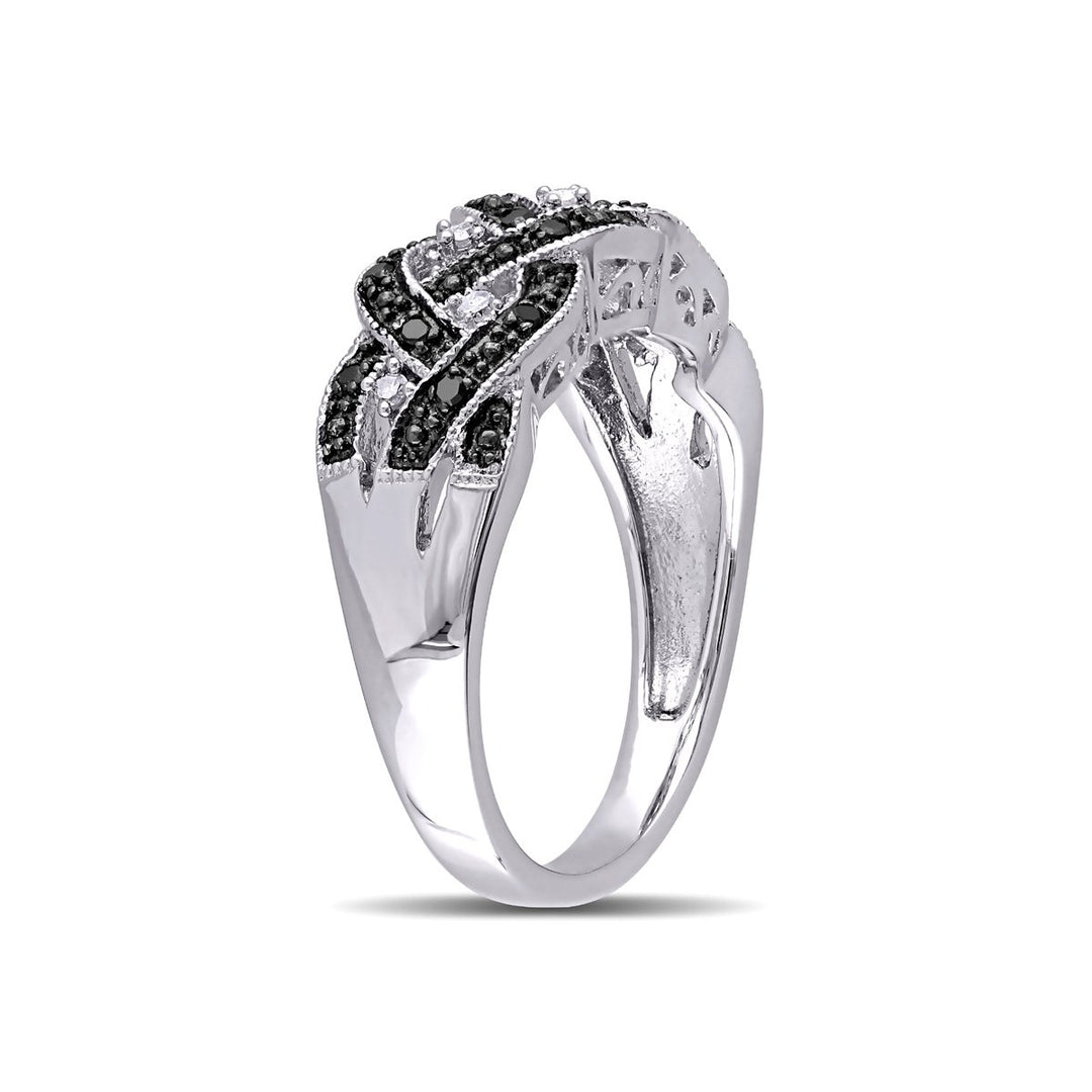 1/6 Carat (ctw) Black and White Diamond Ring Band in Sterling Silver Image 3