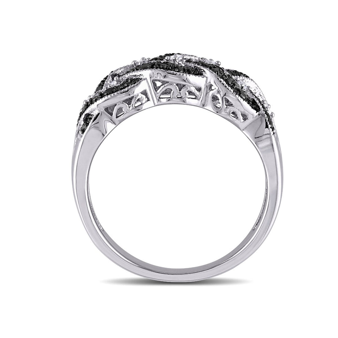 1/6 Carat (ctw) Black and White Diamond Ring Band in Sterling Silver Image 4