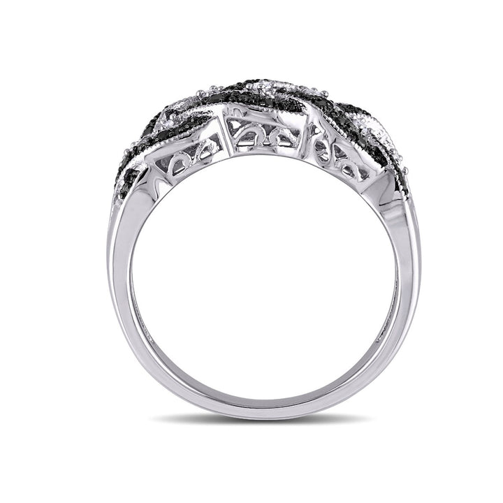 1/6 Carat (ctw) Black and White Diamond Ring Band in Sterling Silver Image 4