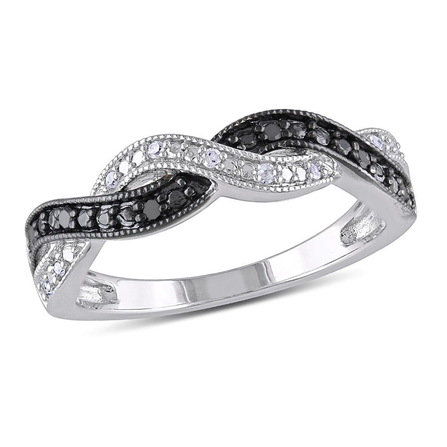 1/10 Carat (ctw) Black and White Diamond Infinity Ring Band in Sterling Silver Image 1