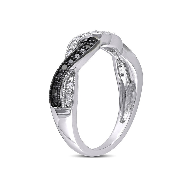 1/10 Carat (ctw) Black and White Diamond Infinity Ring Band in Sterling Silver Image 4