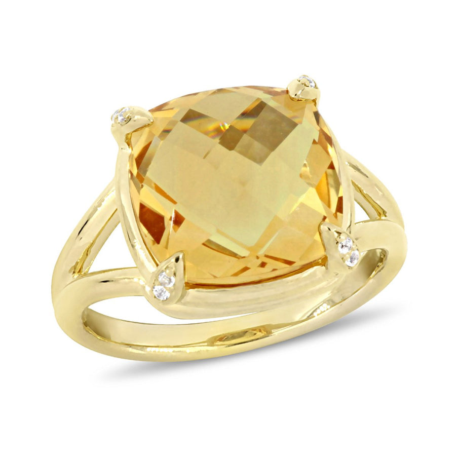 7.00 Carat (ctw) Cushion-Cut Citrine Ring in Yellow Plated Sterling Silver Image 1