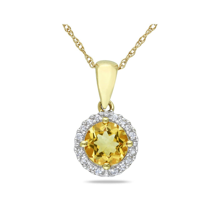 3/4 Carat (ctw) Citrine Halo Pendant Necklace in 10K Yellow Gold with Chain Image 1