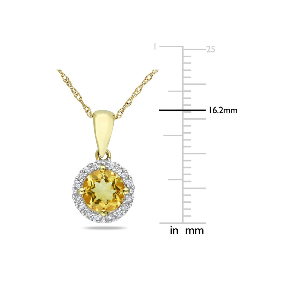 3/4 Carat (ctw) Citrine Halo Pendant Necklace in 10K Yellow Gold with Chain Image 2