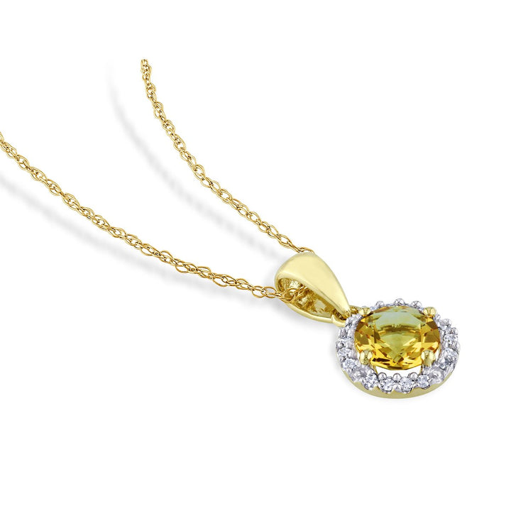 3/4 Carat (ctw) Citrine Halo Pendant Necklace in 10K Yellow Gold with Chain Image 3