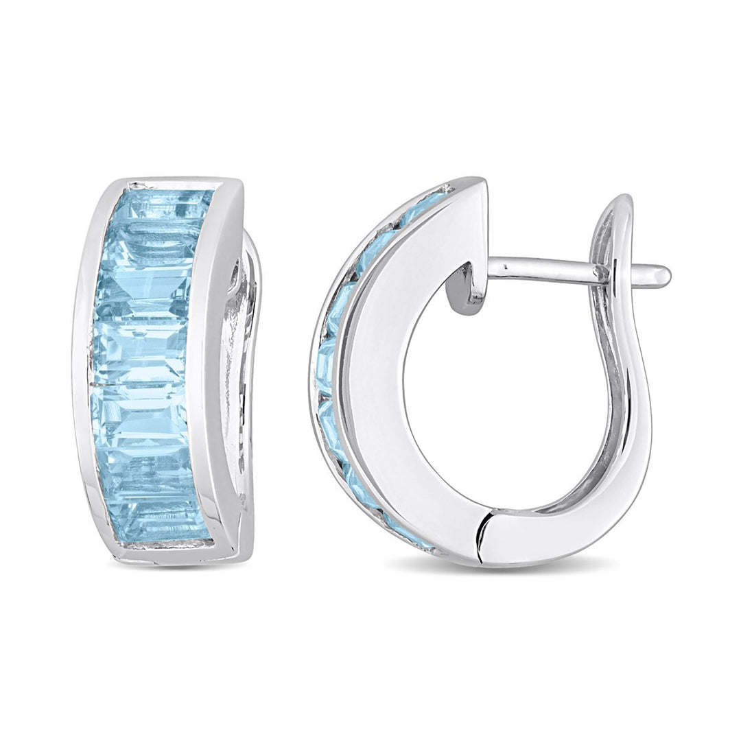 5.60 Carat (ctw) Blue Topaz Baguette Hoop Earrings in Sterling Silver Image 1