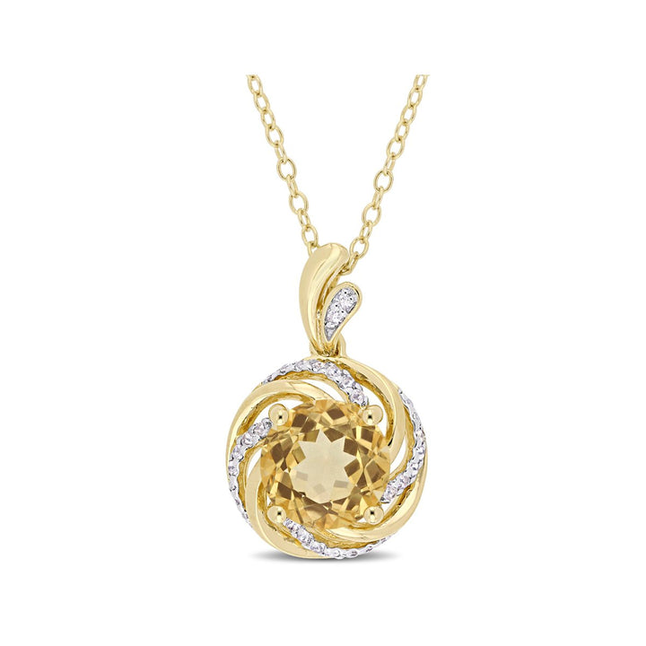 1.85 Carat (ctw) Citrine Swirl Pendant Necklace in Yellow Sterling Silver with Chain and White Topaz Image 1