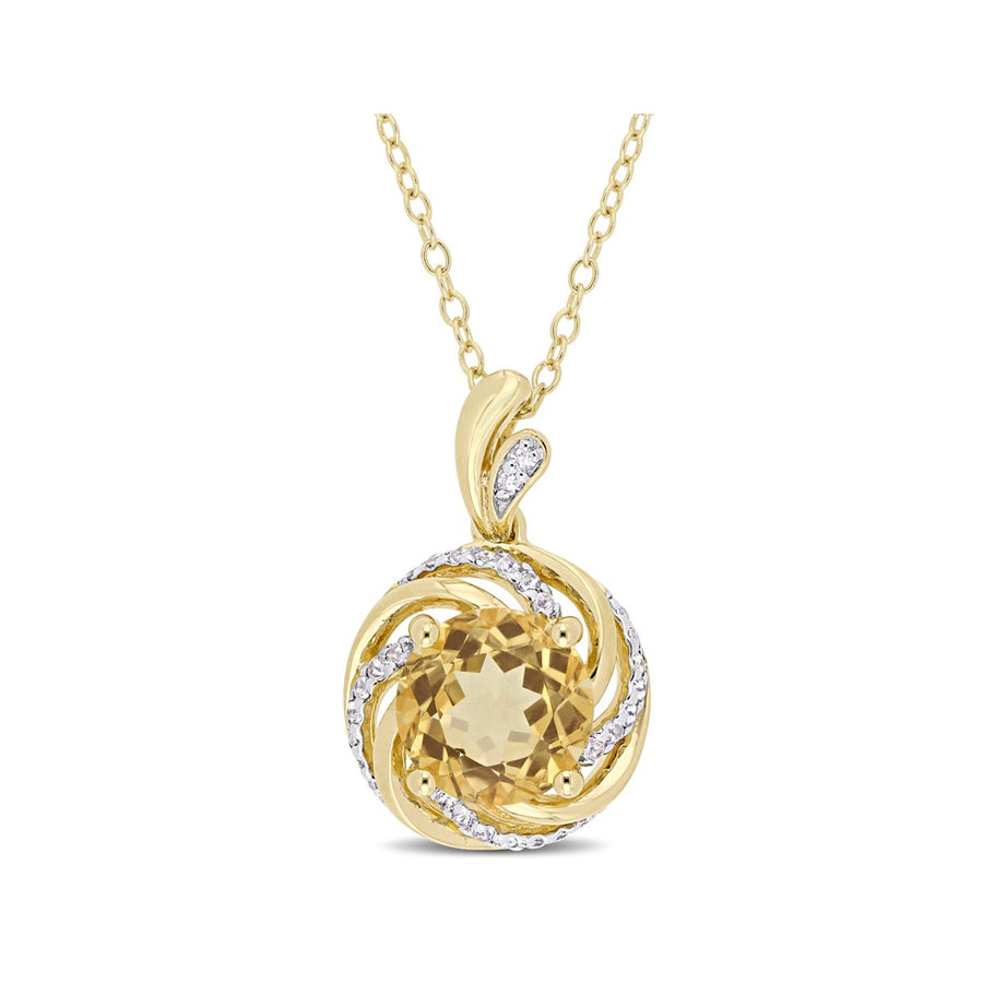 1.85 Carat (ctw) Citrine Swirl Pendant Necklace in Yellow Sterling Silver with Chain and White Topaz Image 1